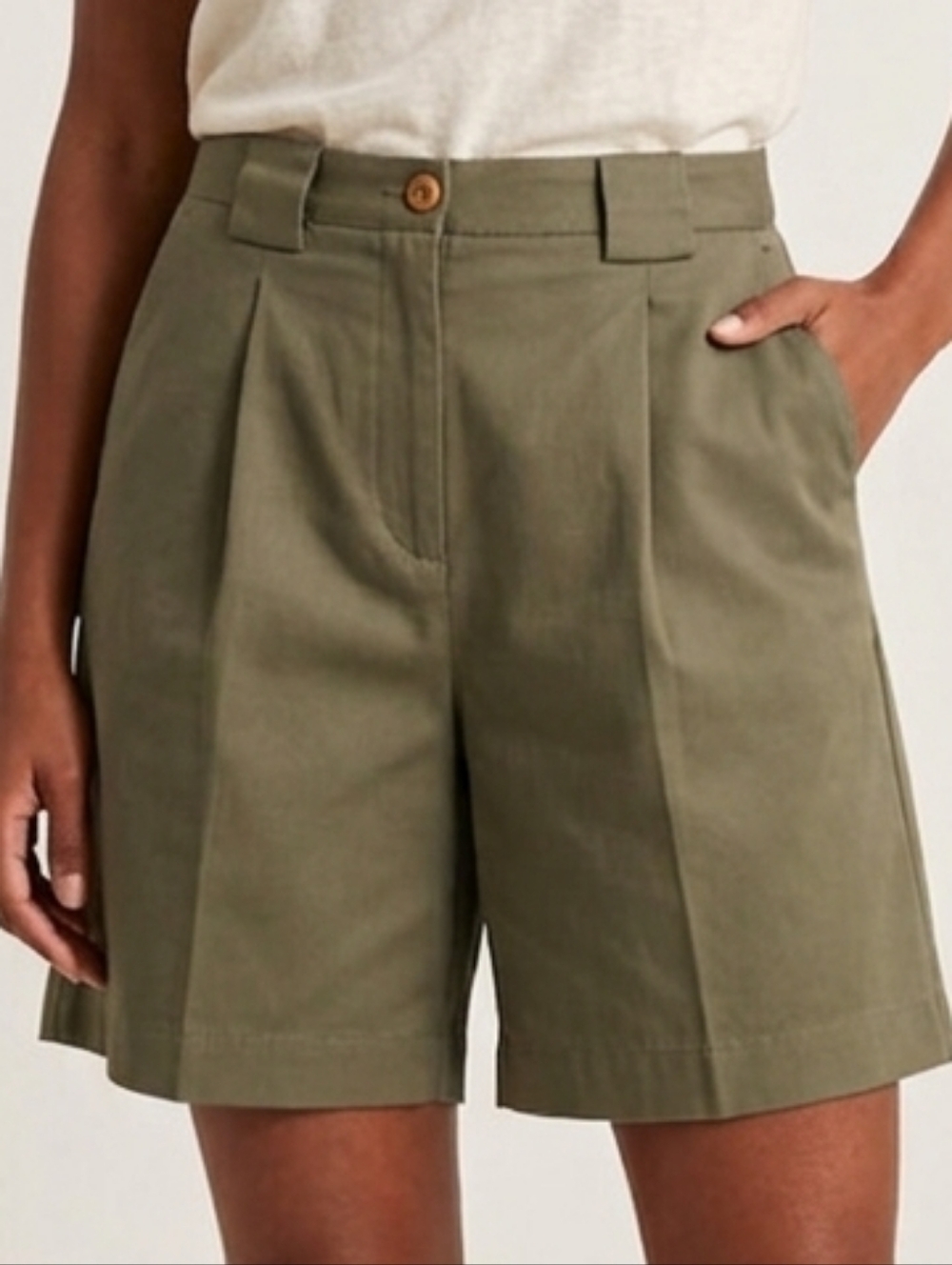 Tailored Olive Green High-Waist Bermuda Shorts #223